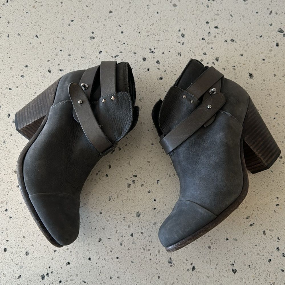 rag & bone New York Hallow Gray Leather Heeled Ankle Boots Booties Shoes Size 35 - Picture 10 of 14